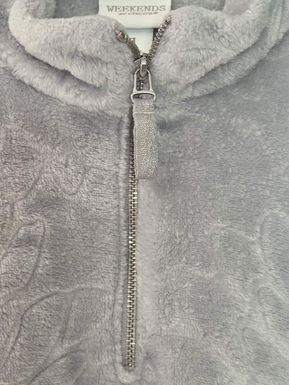 Weekends by Chico's Cozy Gray Embossed Floral Quarter Zip Fleece Tunic Sweatshir - Picture 5 of 10
